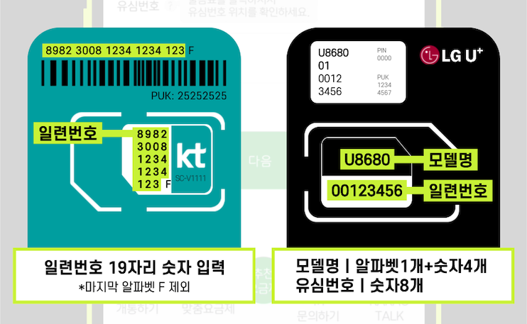 유심 정보 입력 양식